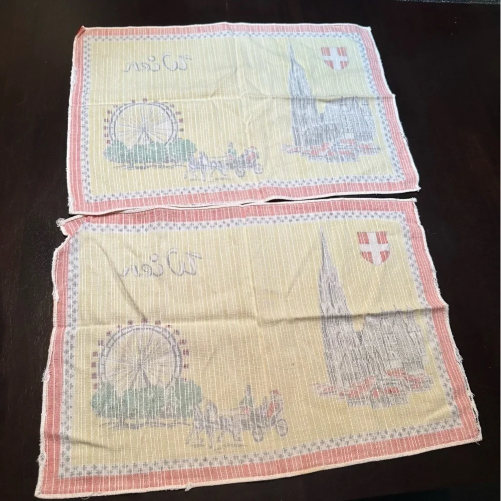 Vintage Austrian Linens Napkins Placemats Lot Mid Century Bright Color Landmarks